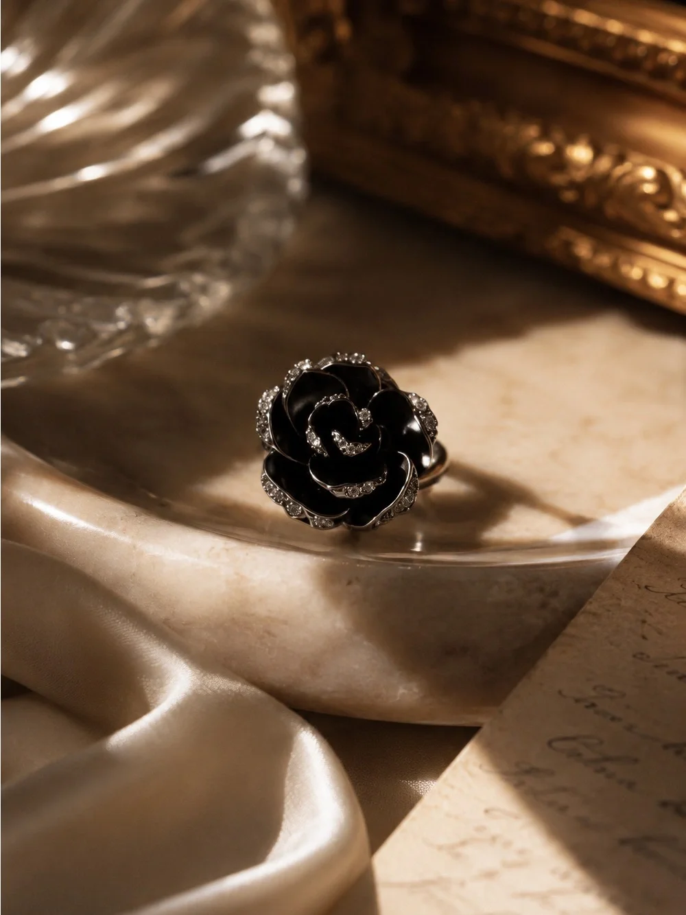 Black Rose Statement Ring for Women